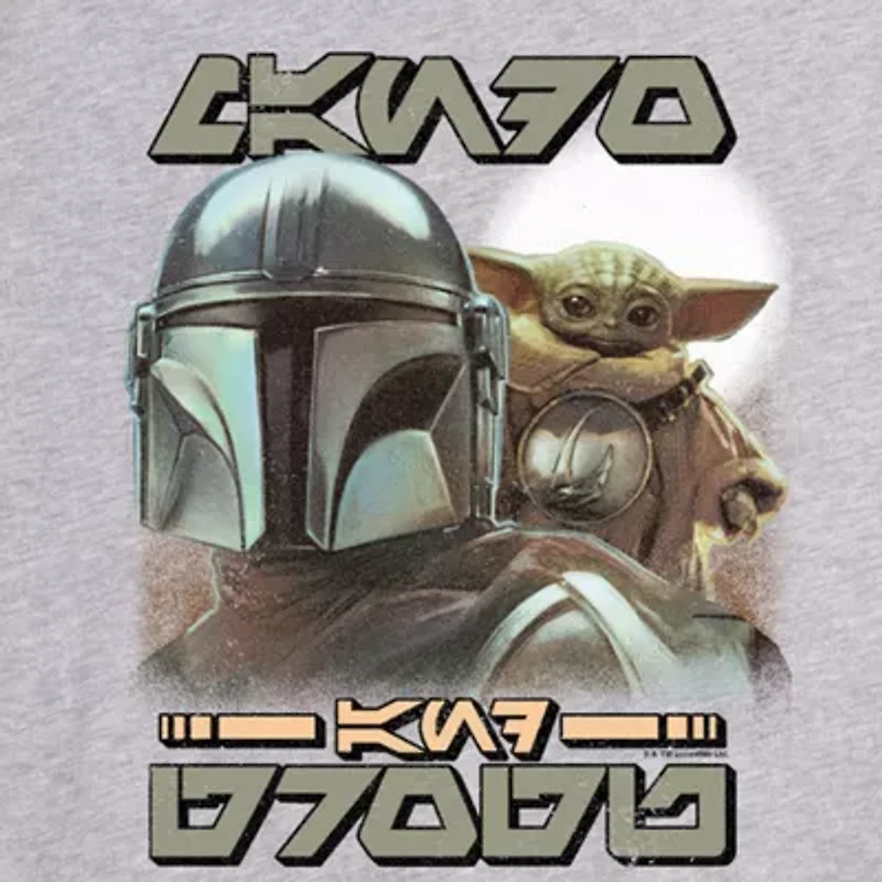 Novelty The Mandalorian And Grogu Aurebesh Alien Script Mens Crew Neck Sleeveless Regular Fit Baby Yoda Star Wars Graphic T-Shirt