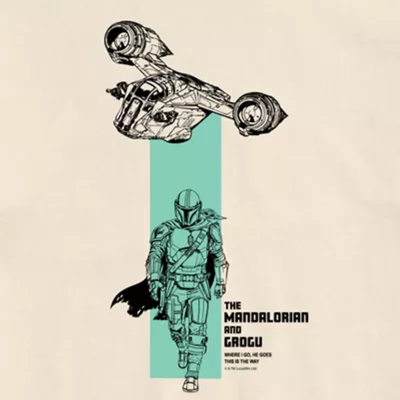 Novelty The Mandalorian And Grogu Razor Crest Ship Beam Mens Crew Neck Short Sleeve Regular Fit Baby Yoda Star Wars Graphic T-Shirt