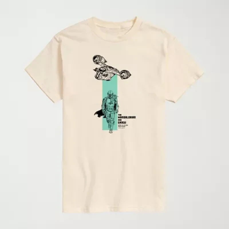 Novelty The Mandalorian And Grogu Razor Crest Ship Beam Mens Crew Neck Short Sleeve Regular Fit Baby Yoda Star Wars Graphic T-Shirt