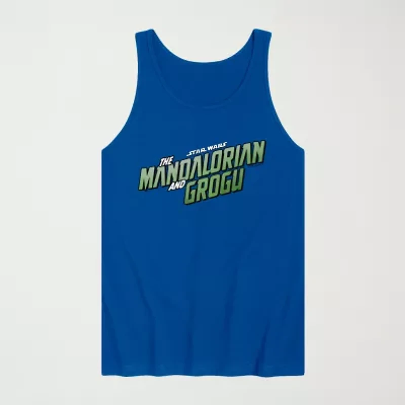 Novelty The Mandalorian And Grogu Logo Mens Crew Neck Sleeveless Regular Fit Baby Yoda Star Wars Graphic T-Shirt