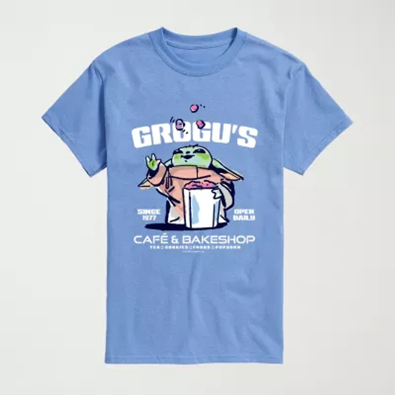Novelty The Mandalorian And Grogu Cafe Bakeshop Mens Crew Neck Short Sleeve Regular Fit Baby Yoda Star Wars Graphic T-Shirt