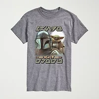 Novelty The Mandalorian And Grogu Aurebesh Alien Script Mens Crew Neck Short Sleeve Regular Fit Baby Yoda Star Wars Graphic T-Shirt