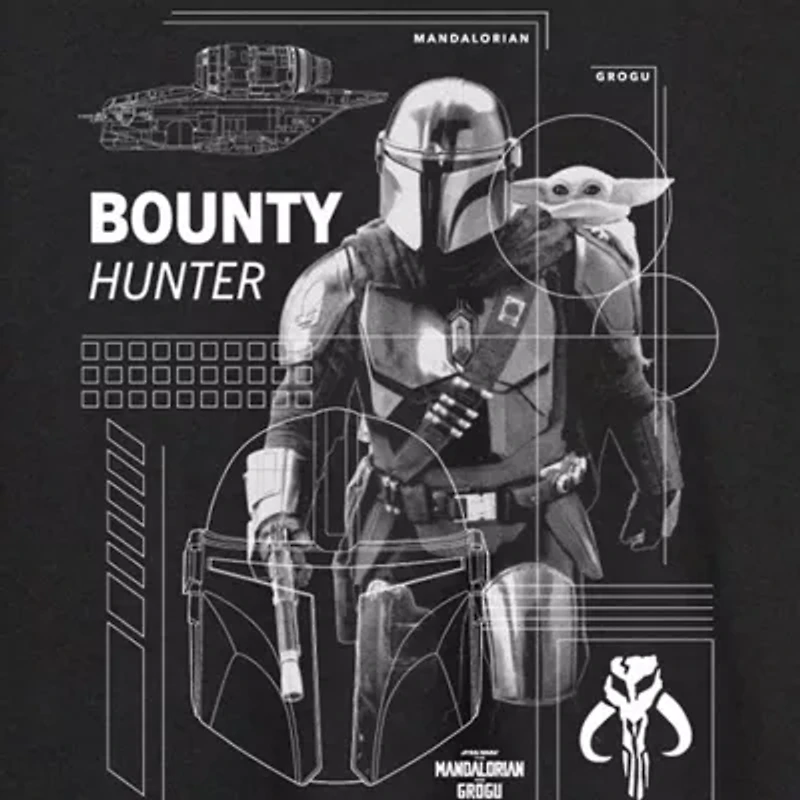 Novelty The Mandalorian And Grogu Bounty Hunter Mens Crew Neck Long Sleeve Regular Fit Baby Yoda Star Wars Graphic T-Shirt