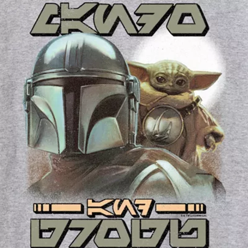 Novelty The Mandalorian And Grogu Aurebesh Alien Script Mens Crew Neck Long Sleeve Regular Fit Baby Yoda Star Wars Graphic T-Shirt