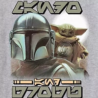 Novelty The Mandalorian And Grogu Aurebesh Alien Script Mens Crew Neck Long Sleeve Regular Fit Baby Yoda Star Wars Graphic T-Shirt