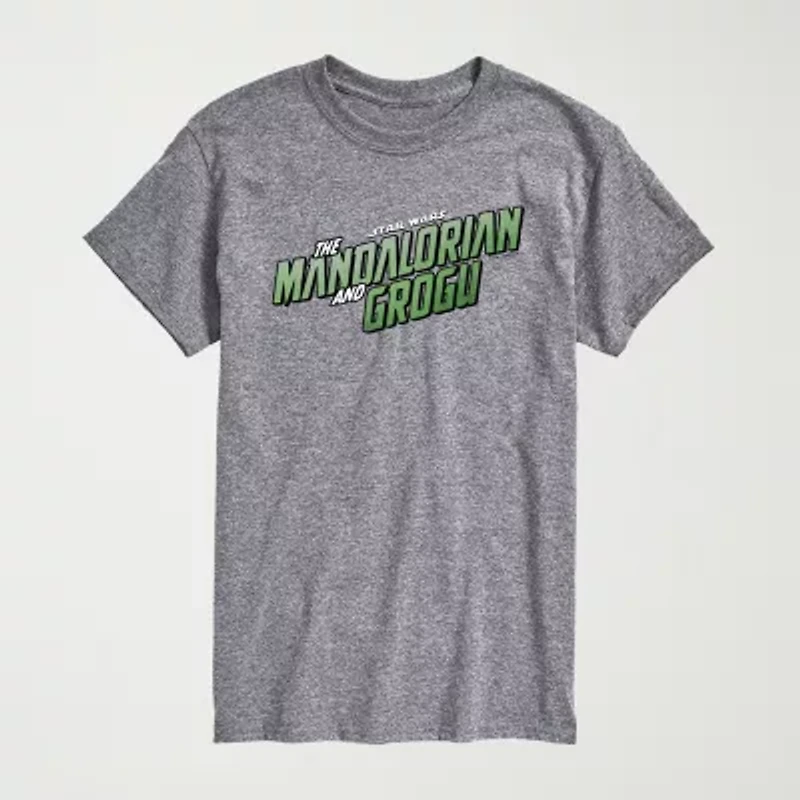 Novelty The Mandalorian And Grogu Logo Mens Crew Neck Short Sleeve Regular Fit Baby Yoda Star Wars Graphic T-Shirt