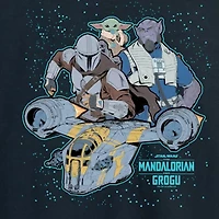 Novelty The Mandalorian And Grogu Collage Mens Crew Neck Long Sleeve Regular Fit Baby Yoda Star Wars Graphic T-Shirt
