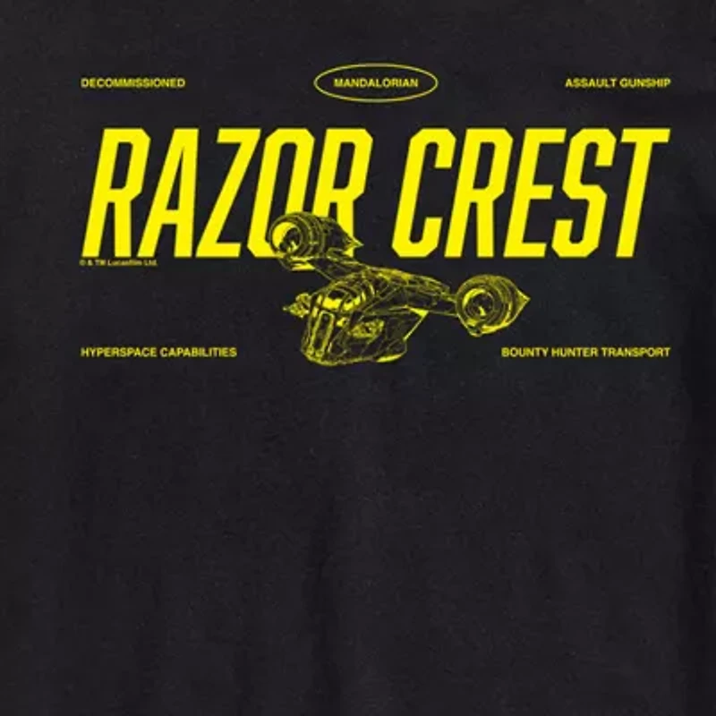 Novelty The Mandalorian And Grogu Razor Crest Mens Crew Neck Short Sleeve Regular Fit Baby Yoda Star Wars Graphic T-Shirt