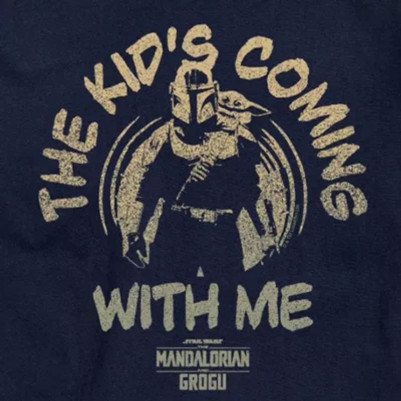 Novelty The Mandalorian And Grogu Kids Coming With Me Mens Crew Neck Short Sleeve Regular Fit Baby Yoda Star Wars Graphic T-Shirt