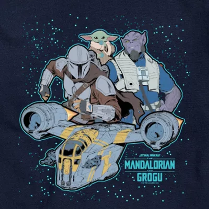 Novelty The Mandalorian and Grogu Collage Mens Crew Neck Short Sleeve Regular Fit Baby Yoda Star Wars Big Tall Graphic T-Shirt