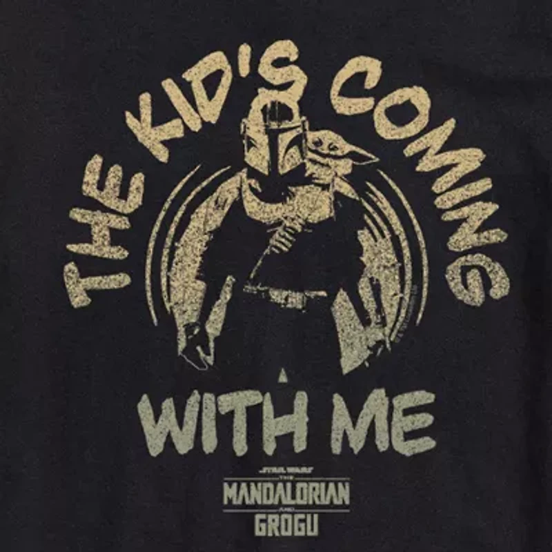 Novelty The Mandalorian and Grogu Kids Coming With Me Mens Crew Neck Short Sleeve Regular Fit Baby Yoda Star Wars Big Tall Graphic T-Shirt