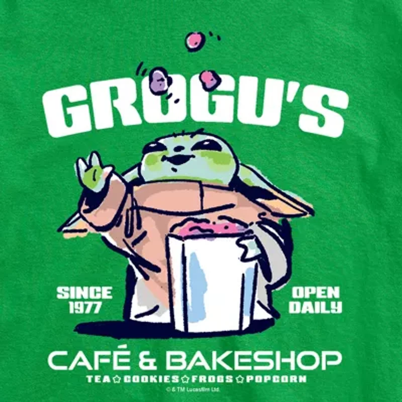 Novelty The Mandalorian Grogu'S Bakeshop Mens Crew Neck Short Sleeve Regular Fit Baby Yoda Star Wars Big and Tall Graphic T-Shirt