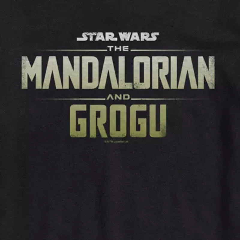Novelty The Mandalorian and Grogu Logo Mens Crew Neck Short Sleeve Regular Fit Baby Yoda Star Wars Big Tall Graphic T-Shirt