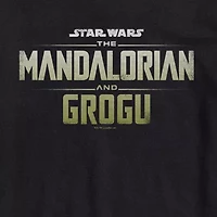 Novelty The Mandalorian and Grogu Logo Mens Crew Neck Short Sleeve Regular Fit Baby Yoda Star Wars Big Tall Graphic T-Shirt