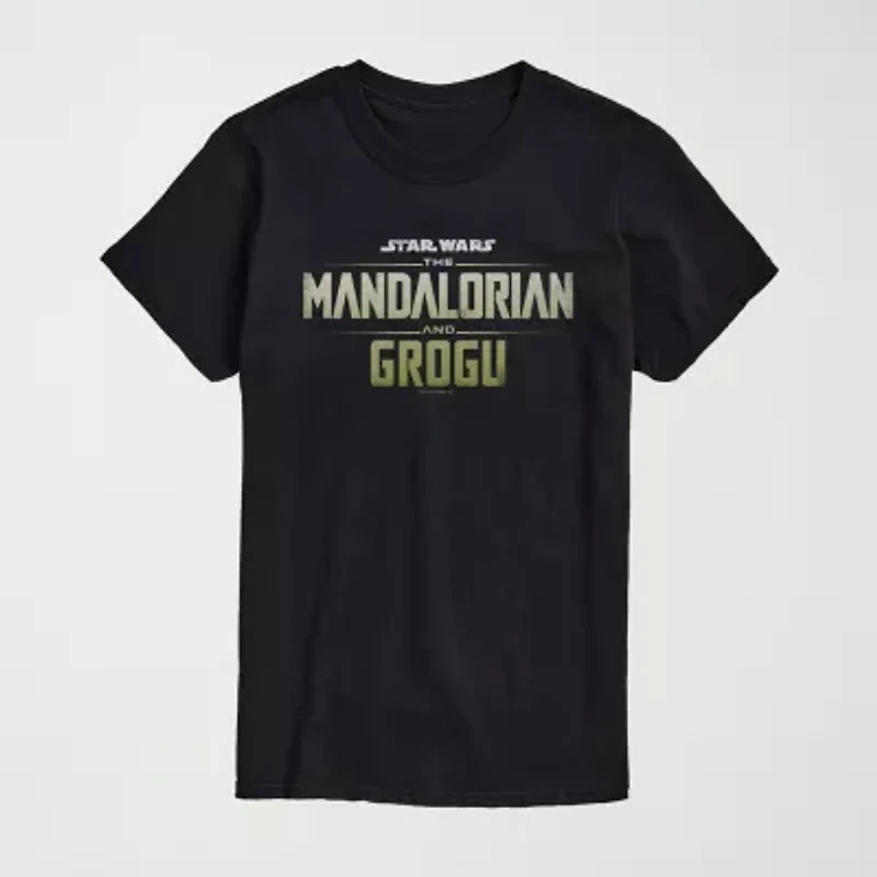 Novelty The Mandalorian and Grogu Logo Mens Crew Neck Short Sleeve Regular Fit Baby Yoda Star Wars Big Tall Graphic T-Shirt