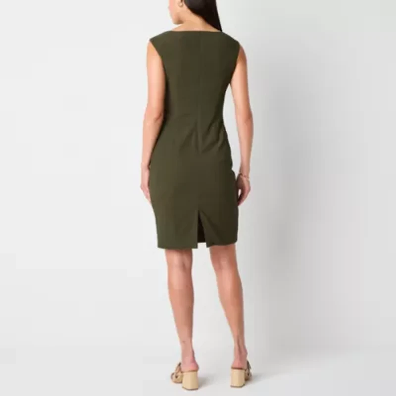 Jessica Howard Womens Boat Neck Sleeveless Sheath Dress