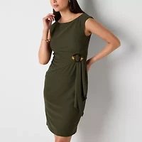 Jessica Howard Womens Boat Neck Sleeveless Sheath Dress