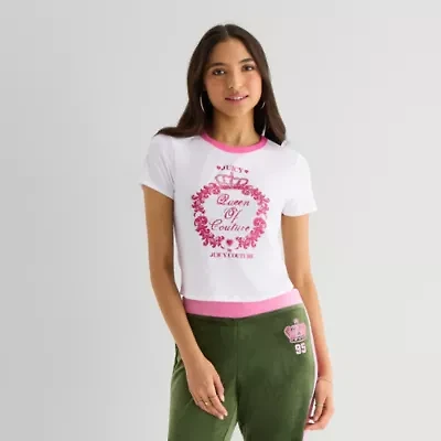 Juicy By Couture Womens Juniors Crew Neck Short Sleeve Regular Fit Graphic T-Shirt