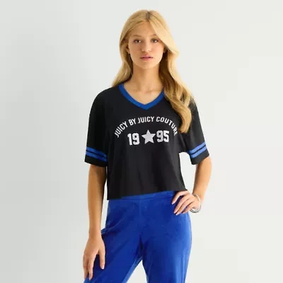 Juicy By Couture Womens Juniors V Neck Short Sleeve Regular Fit Graphic T-Shirt