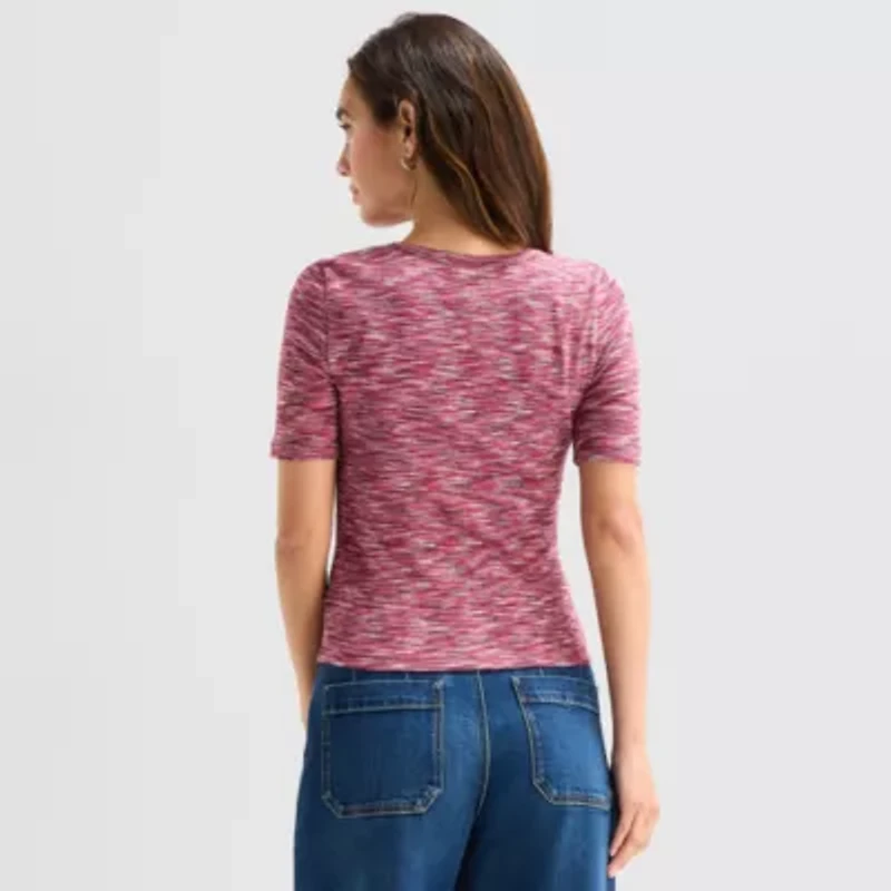 a.n.a Womens Split Tie Neck Short Sleeve T-Shirt