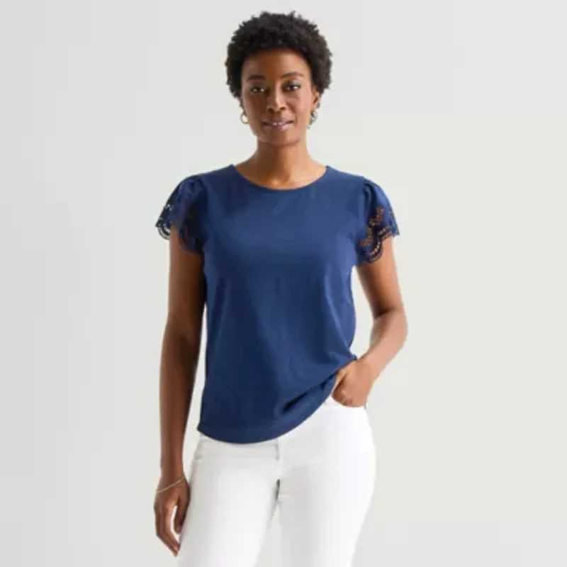 St. John's Bay Womens Crew Neck Short Sleeve Blouse
