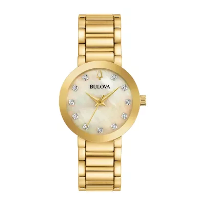 Bulova Futuro Womens Diamond Accent Gold Tone Stainless Steel Bracelet Watch 97p133
