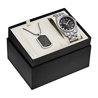 Bulova Crystal Mens Silver Tone Stainless Steel Watch Boxed Set 96k104