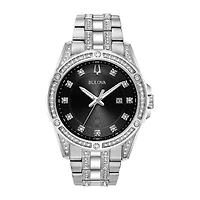 Bulova Crystal Mens Silver Tone Stainless Steel Watch Boxed Set 96k104