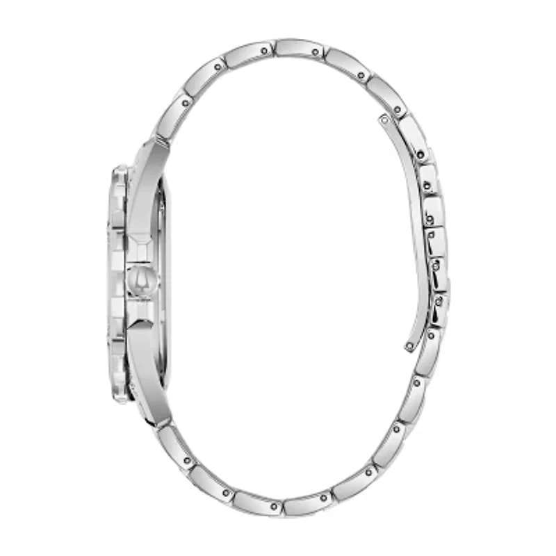 Bulova Crystal Mens Silver Tone Stainless Steel Watch Boxed Set 96k104