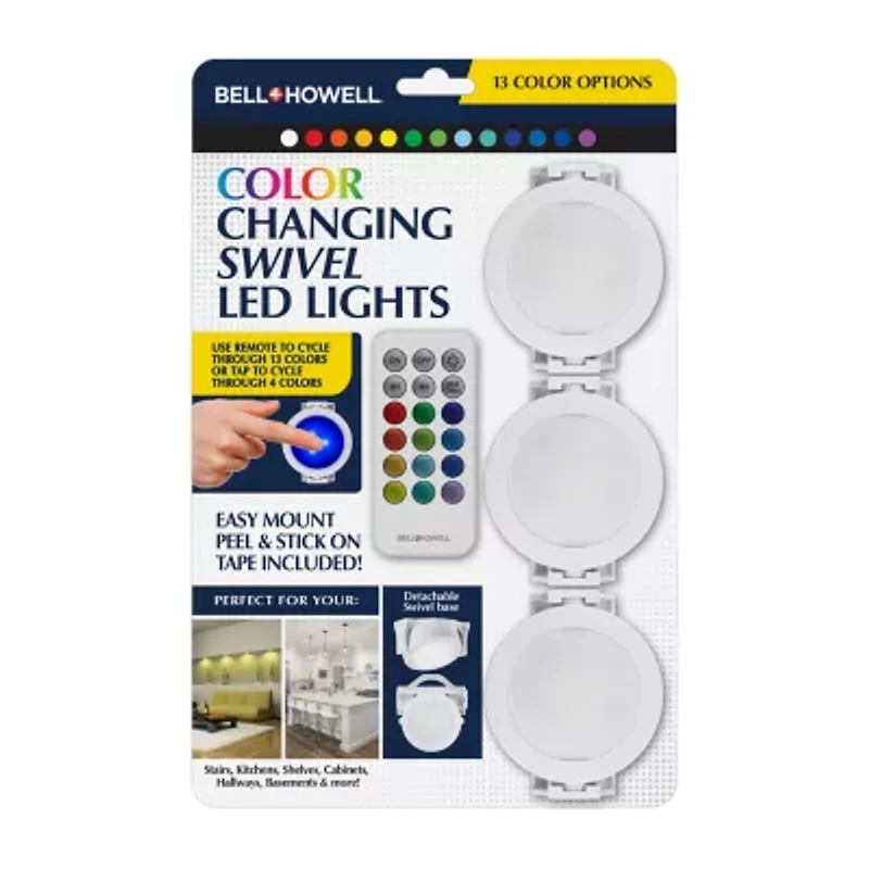 Bell + Howell Color Changing LED Puck Lights with Dimmable Feature and Includes Remote Control