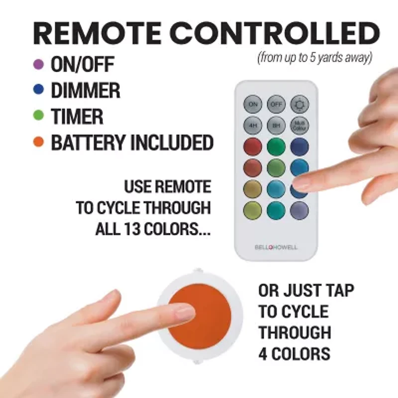 Bell + Howell Color Changing LED Puck Lights with Dimmable Feature and Includes Remote Control