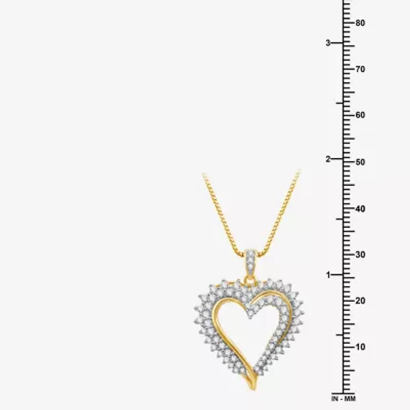 Womens 1 CT. T.W. Natural White Diamond 10K Gold Heart 18 Inch Pendant Necklace