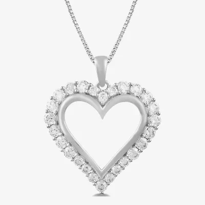 Womens 1 CT. T.W. Lab Grown White Diamond 10K Gold Heart 18 Inch Pendant Necklace