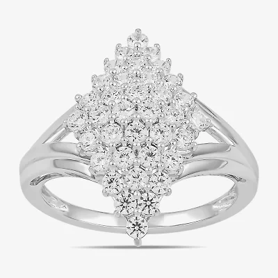 Womens 1 CT. T.W. Lab Grown White Diamond 10K Gold Marquise Cluster Cocktail Ring