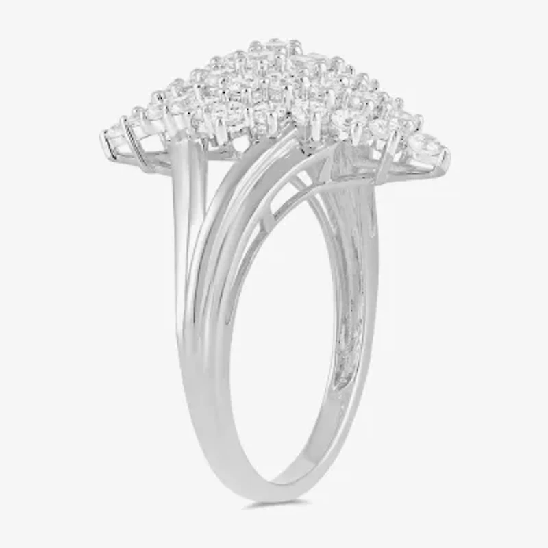 Womens 1 CT. T.W. Lab Grown White Diamond 10K Gold Marquise Cluster Cocktail Ring