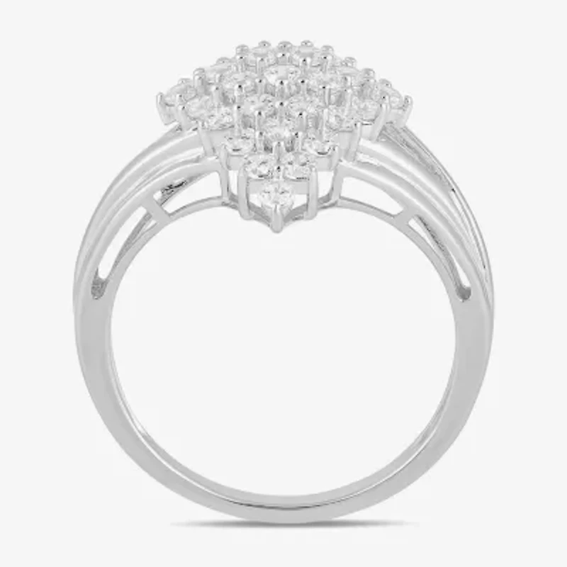 Womens 1 CT. T.W. Lab Grown White Diamond 10K Gold Marquise Cluster Cocktail Ring