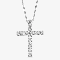 Womens 1 CT. T.W. Lab Grown White Diamond 10K Gold Cross 18 Inch Pendant Necklace