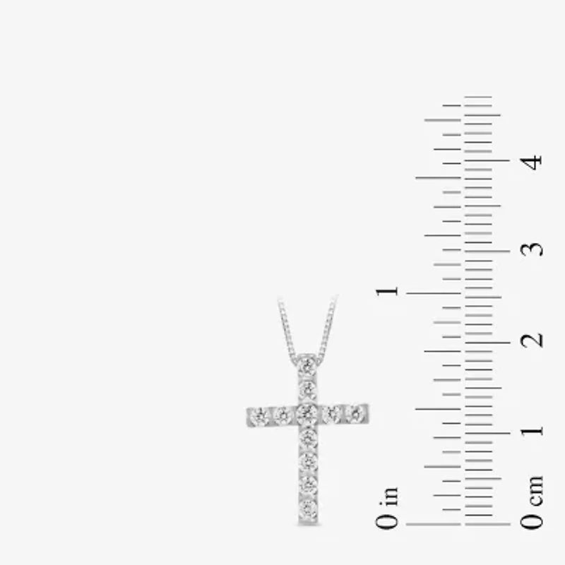 Womens 1 CT. T.W. Lab Grown White Diamond 10K Gold Cross 18 Inch Pendant Necklace