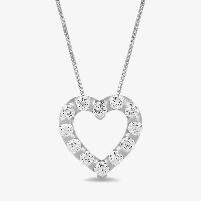 Womens 1 CT. T.W. Lab Grown White Diamond 10K White Gold Heart 18 Inch Pendant Necklace