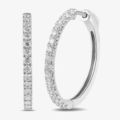 Womens 1 CT. T.W. Lab Grown White Diamond 10K Gold 23.3mm Hoop Earrings