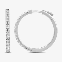 Womens 1 CT. T.W. Lab Grown White Diamond 10K Gold 23.3mm Hoop Earrings