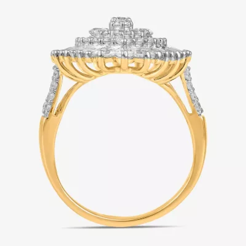 Womens 2 CT. T.W. Lab Grown White Diamond 10K Gold Marquise Cluster Cocktail Ring