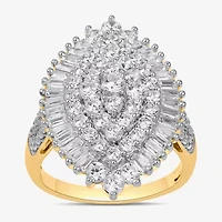 Womens 2 CT. T.W. Lab Grown White Diamond 10K Gold Marquise Cluster Cocktail Ring