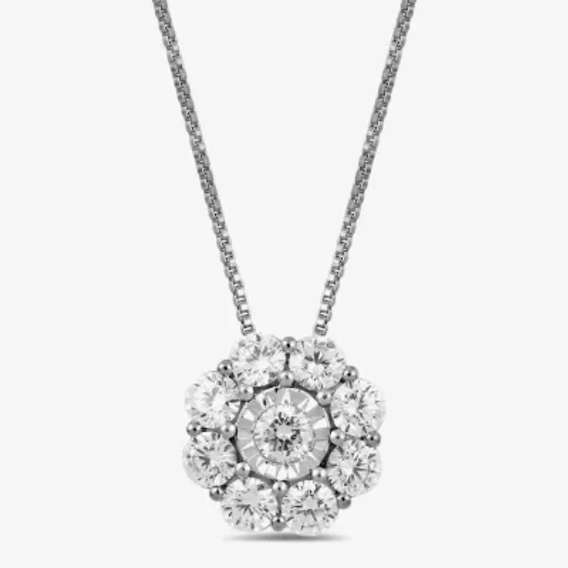 Diamond Blossom (H / I1-I2) Womens 1 CT. T.W. Lab Grown White 10K Gold 18 Inch Pendant Necklace