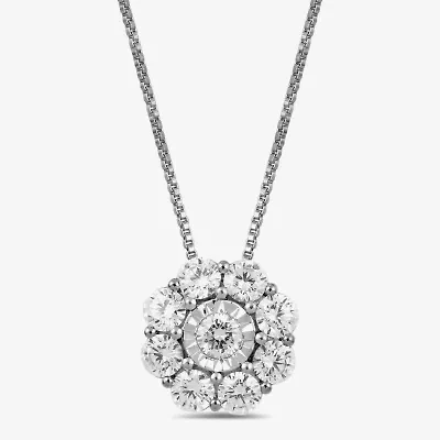 Diamond Blossom (H / I1-I2) Womens 1 CT. T.W. Lab Grown White 10K Gold 18 Inch Pendant Necklace