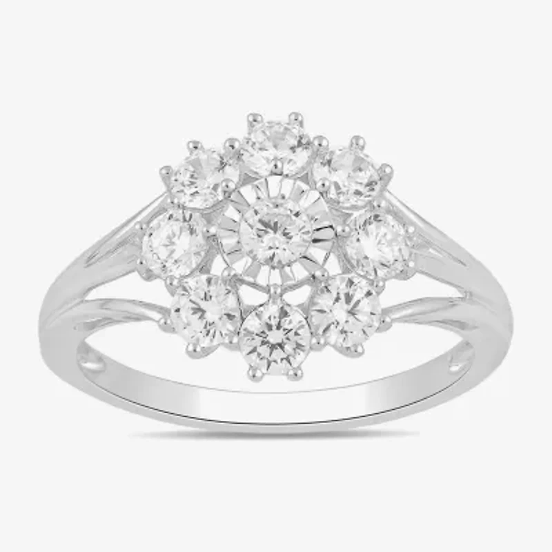 Diamond Blossom (H / I1-I2) Womens 1 CT. T.W. Lab Grown White 10K Gold Flower Cluster Cocktail Ring