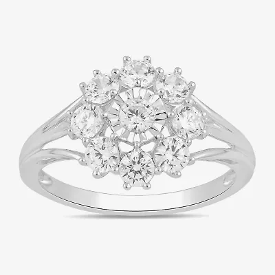 Diamond Blossom (H / I1-I2) Womens 1 CT. T.W. Lab Grown White 10K Gold Flower Cluster Cocktail Ring