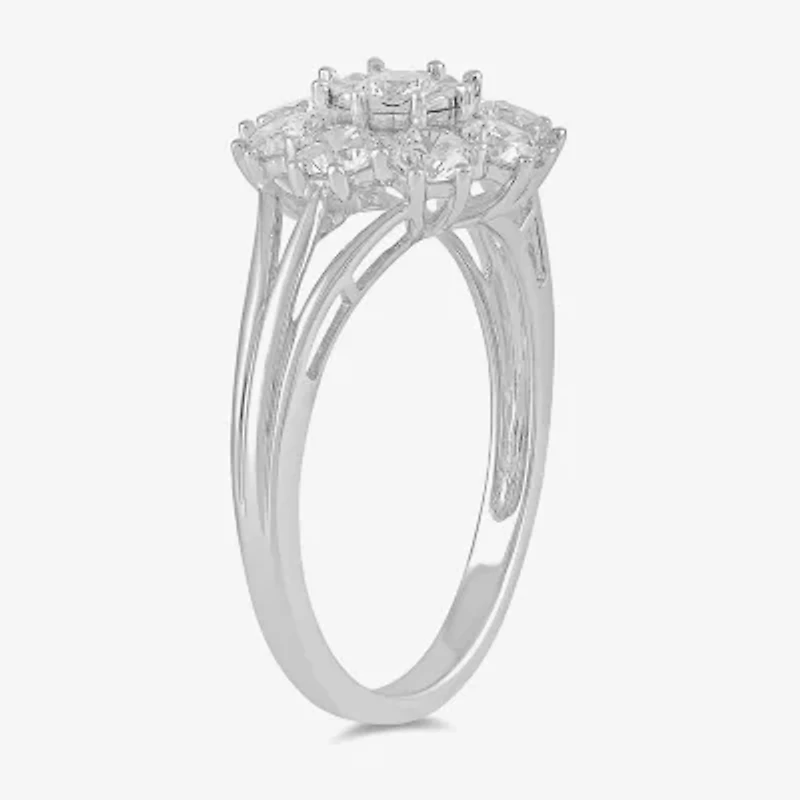 Diamond Blossom (H / I1-I2) Womens 1 CT. T.W. Lab Grown White 10K Gold Flower Cluster Cocktail Ring