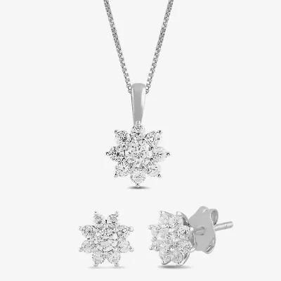 Diamond Blossom Womens 1 CT. T.W. Lab Grown White 10K Gold Flower Jewelry Set