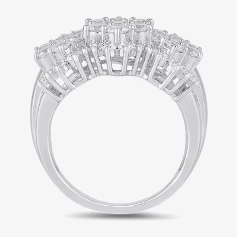 Diamond Blossom Womens 2 CT. T.W. Lab Grown White 10K Gold Cluster Cocktail Ring